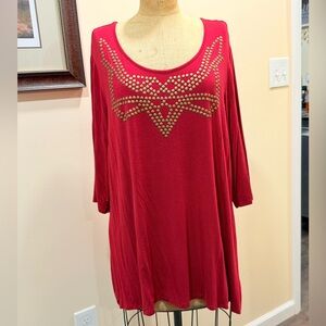 Red Embellished Oversized Tunic with 3/4 Sleeves